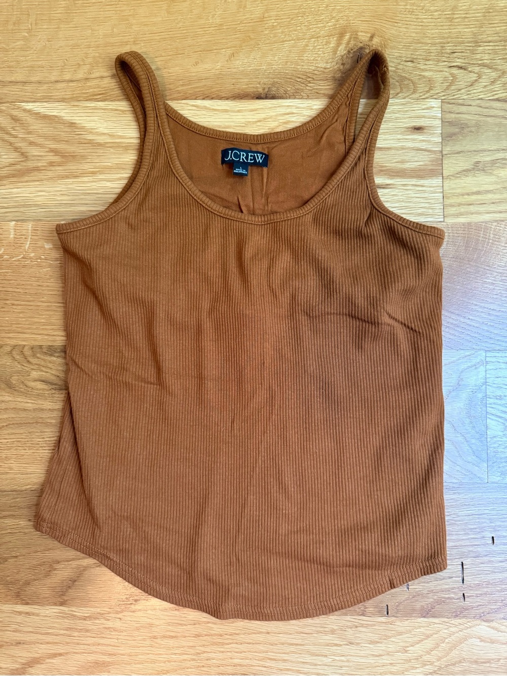 J. Crew Ribbed Tank Top with Shelf Bra in Warm Brown